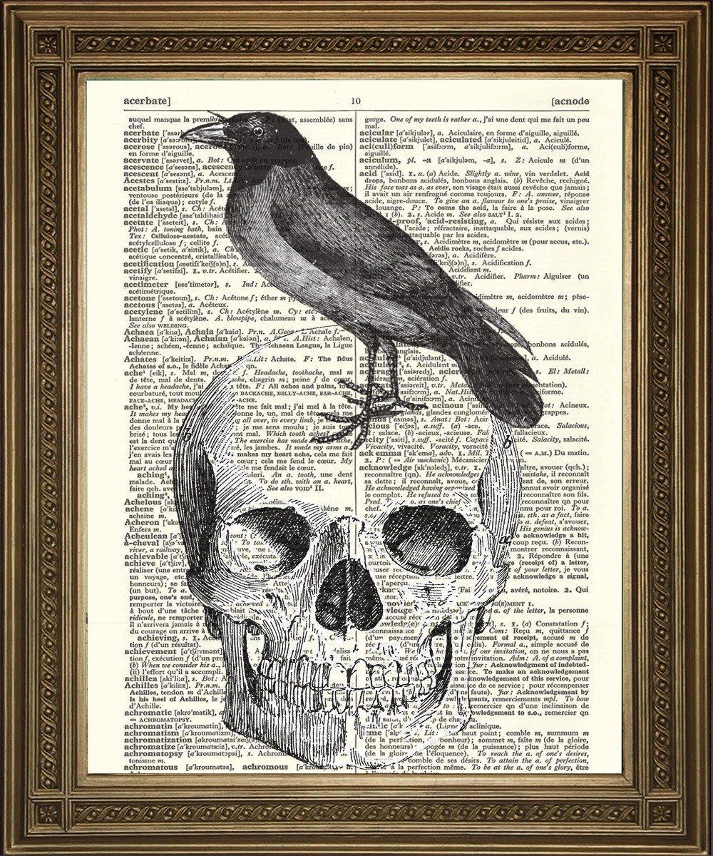 SKULL WITH RAVEN: Vintage Dictionary Art Print - Pimlico Prints