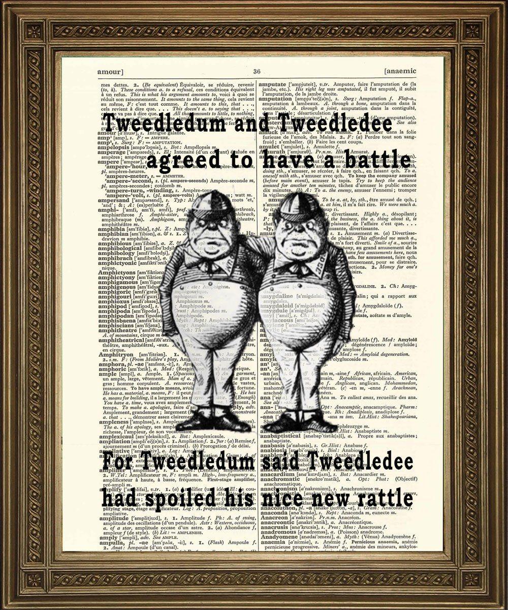 TWEEDLEDUM & TWEEDLEDEE: Vintage Tenniel Alice Dictionary Print - Pimlico Prints