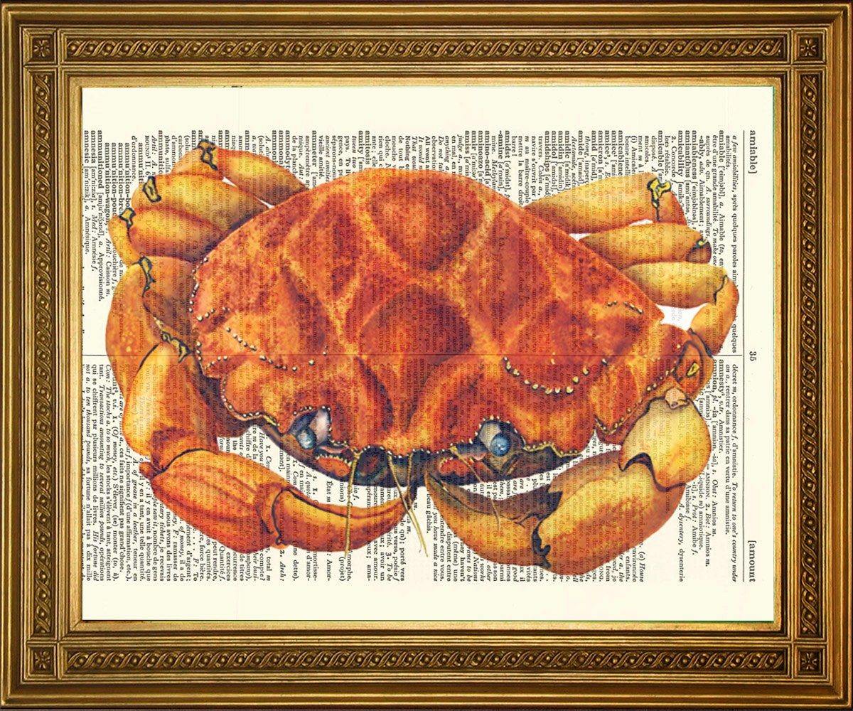 CRAB ART: Vintage Dictionary Print Wall Hanging - Pimlico Prints