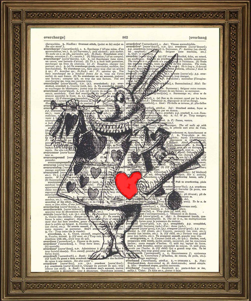 WHITE RABBIT HERALD: Alice Dictionary Art Print - Pimlico Prints
