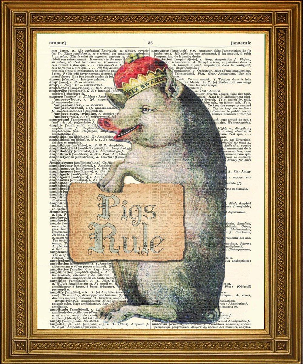 PIGS RULE! Fun Dictionary Art Print Wall Hanging - Pimlico Prints