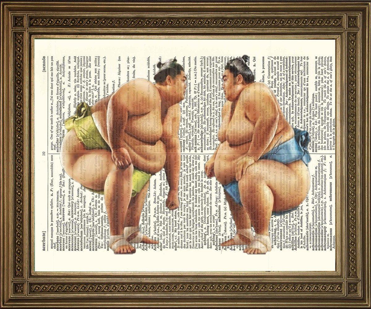 JAPANESE SUMO WRESTLERS: Vintage Dictionary Art Print - Pimlico Prints