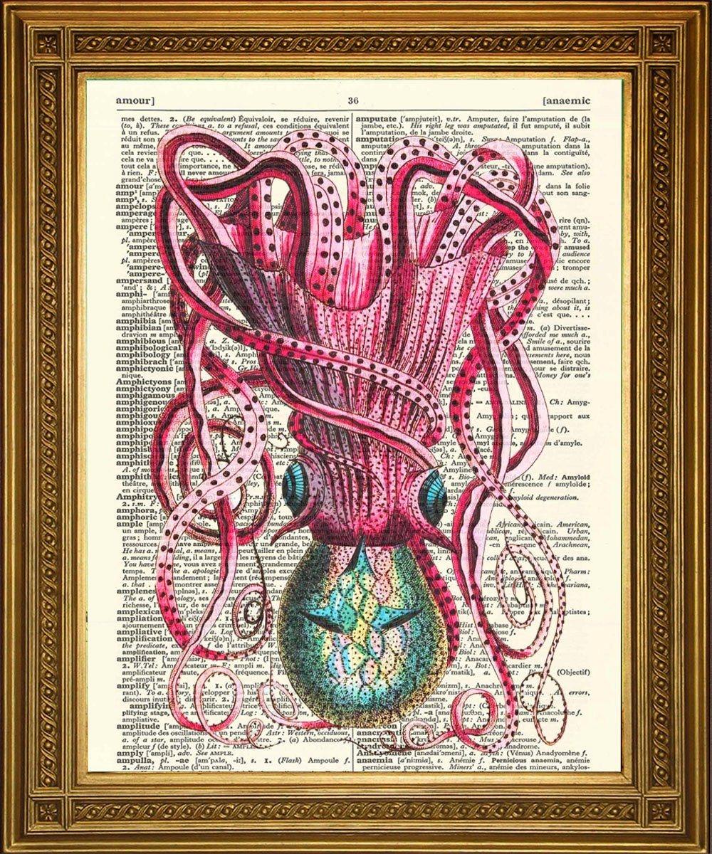 OCTOPUS / SQUID PRINT: Dictionary Art Illustration - Pimlico Prints