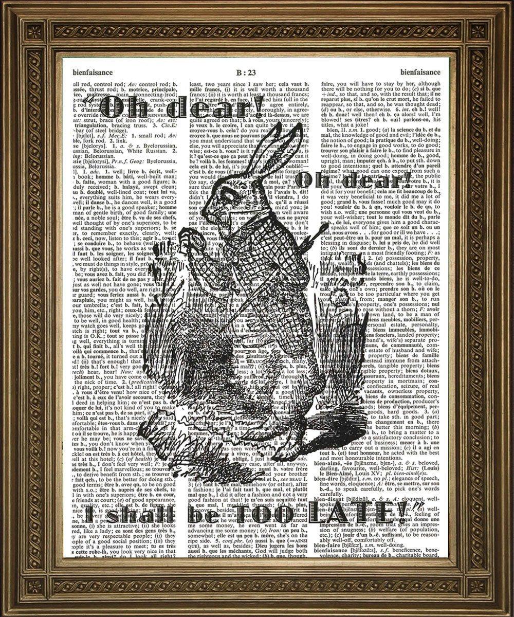 WHITE RABBIT LATE! Alice Dictionary Page Art Print - Pimlico Prints