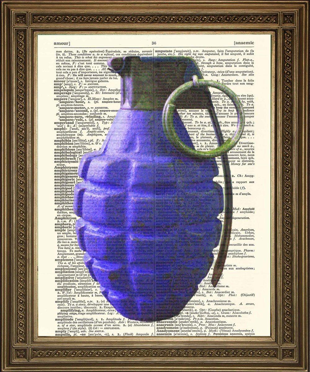 HAND GRENADES: Coloured Bombs Dictionary Art Prints - Pimlico Prints