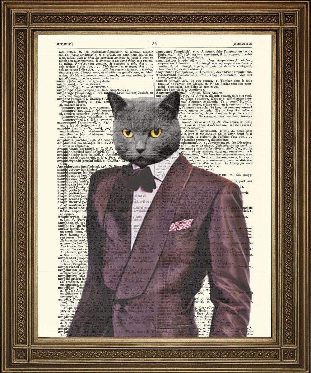1970s COOL CAT PRINT: Velvet Purple Suit Dictionary Art - Pimlico Prints