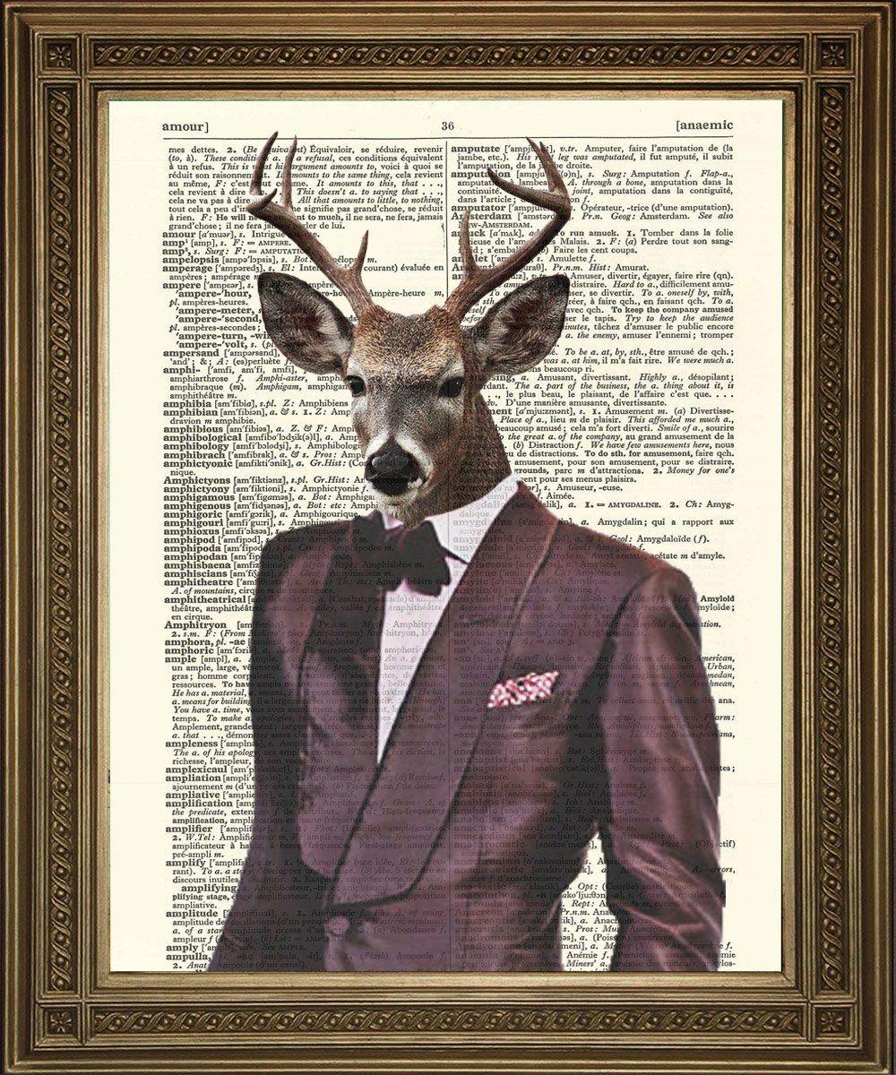 DANDY DEER PRINT: Purple Stag Fun Dictionary Art - Pimlico Prints