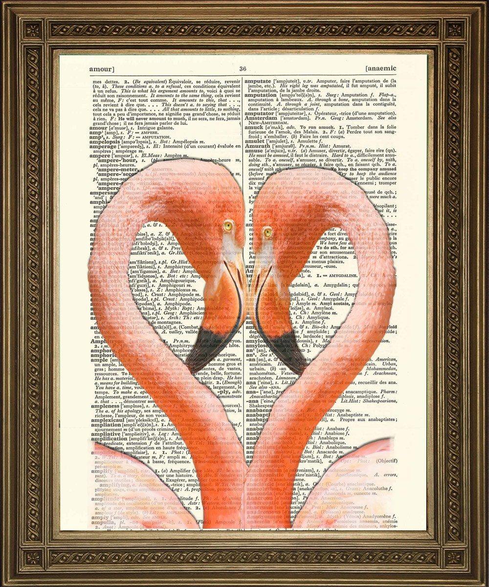 FLAMINGO HEART PRINT: Romantic Pink Bird Dictionary Art - Pimlico Prints