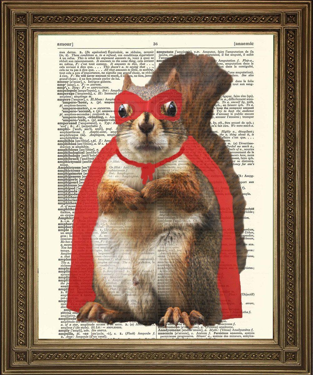 SUPERHERO SQUIRREL: Fun Animal Dictionary Art Print - Pimlico Prints