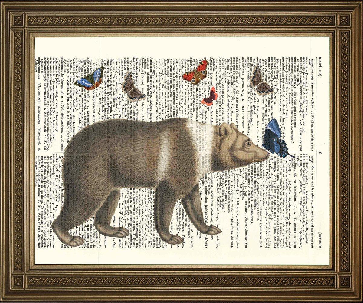 BROWN BEAR PRINT: Vintage Dictionary Page Art - Pimlico Prints