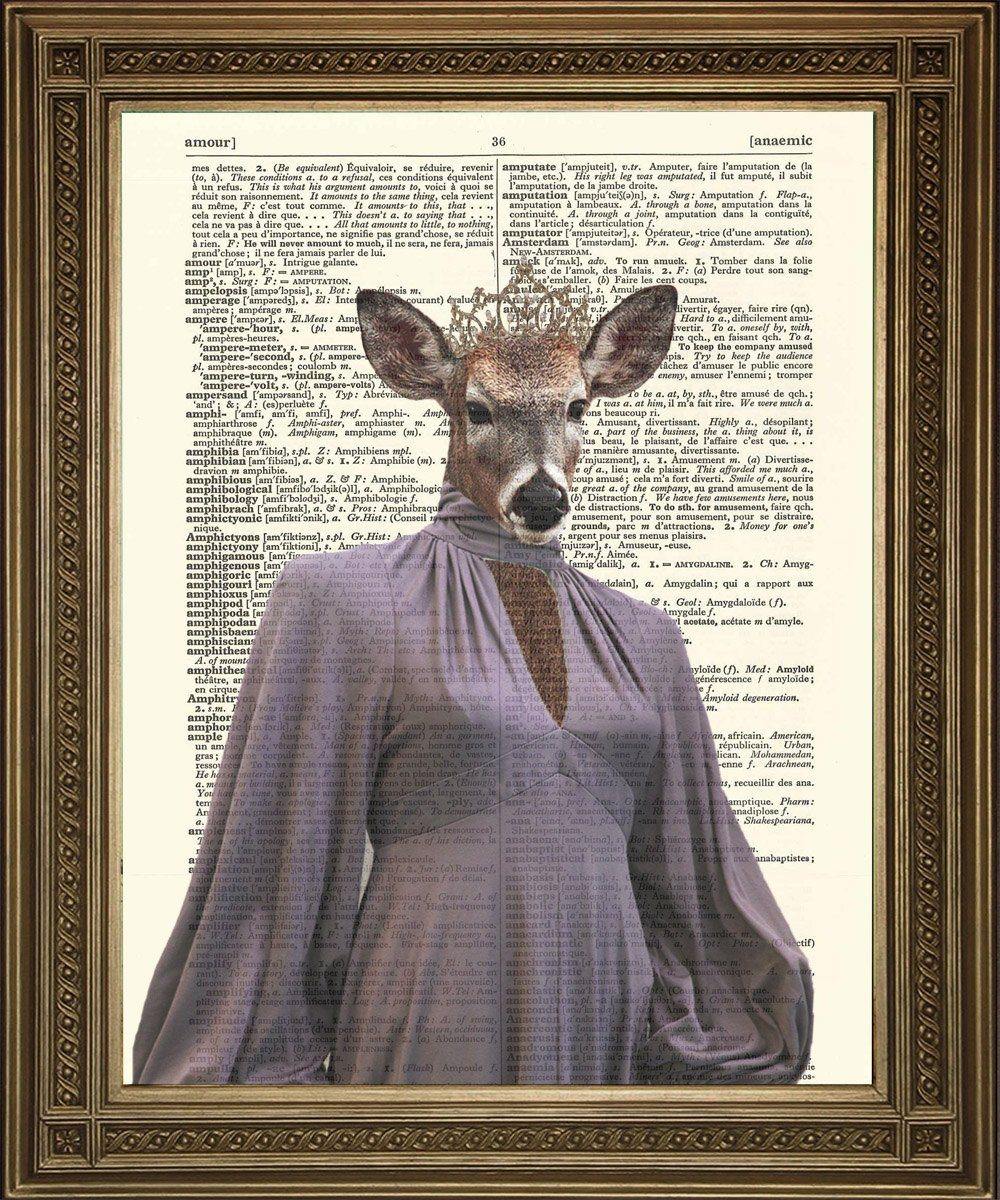DINNER PARTY DOE: Animal Evening Wear Dictionary Art Print - Pimlico Prints