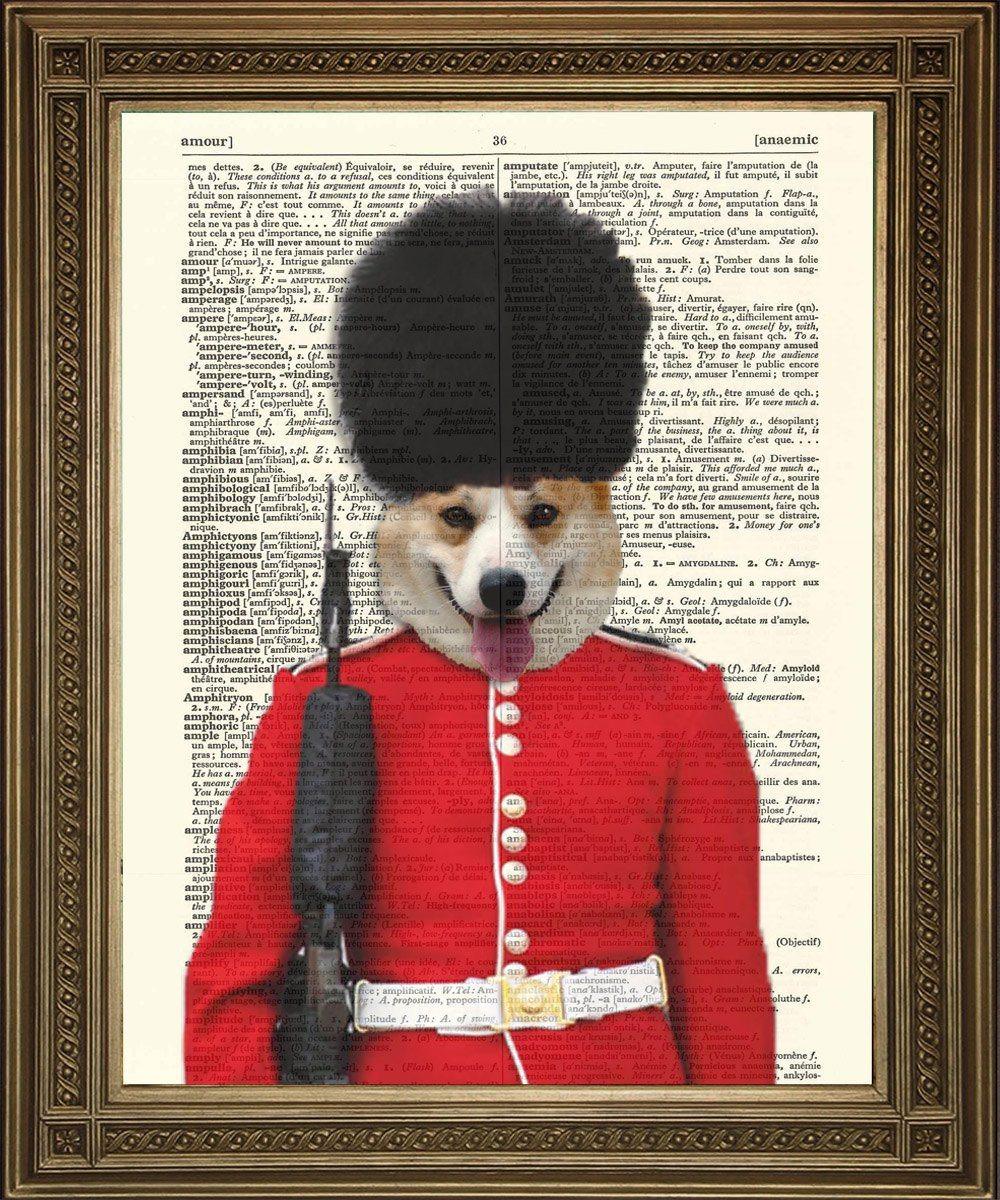 QUEEN'S CORGI GUARD: Buckingham Palace Dictionary Art Print - Pimlico Prints