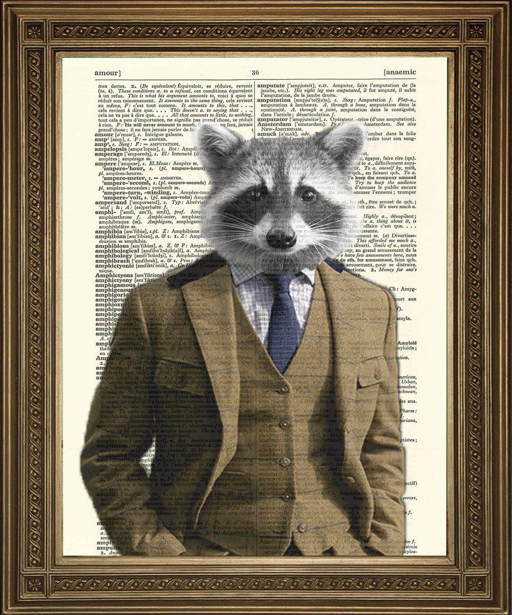 ROCKY RACCOON PRINT: Vintage Dictionary Page Art - Pimlico Prints