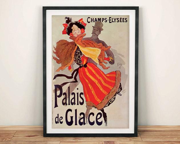 Vintage factory French Palais la Glace framed lithograph