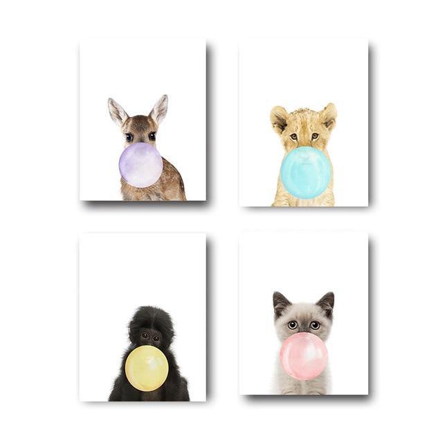 CUTE ANIMAL PRINTS: Children's Bubblegum Canvas Wall Posters - Pimlico Prints