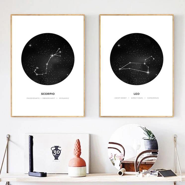 Constellation Nursery Wall Art Canvas Poster Prints Astrology Sign Minimalist Geometric Painting Nordic Kids Decoration Pictures - Pimlico Prints
