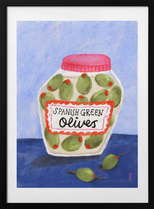 Spanish Green Olives Jar - Art Print by Dirkie Nell