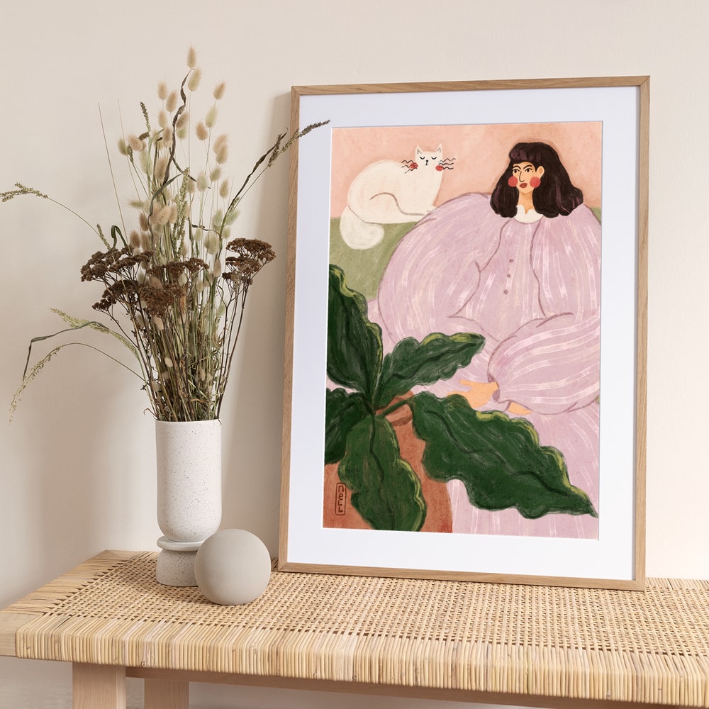 Cozy Woman With Cat - Art Print by Dirkie Nell
