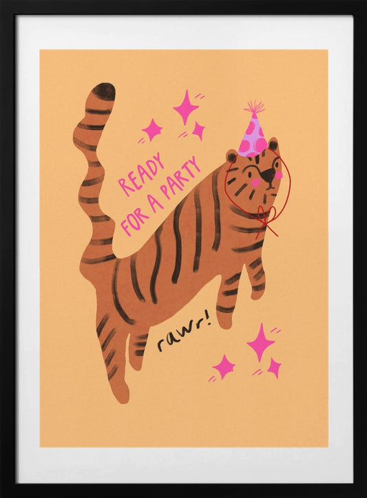 Ready Party Tiger - Art Print by Dirkie Nell