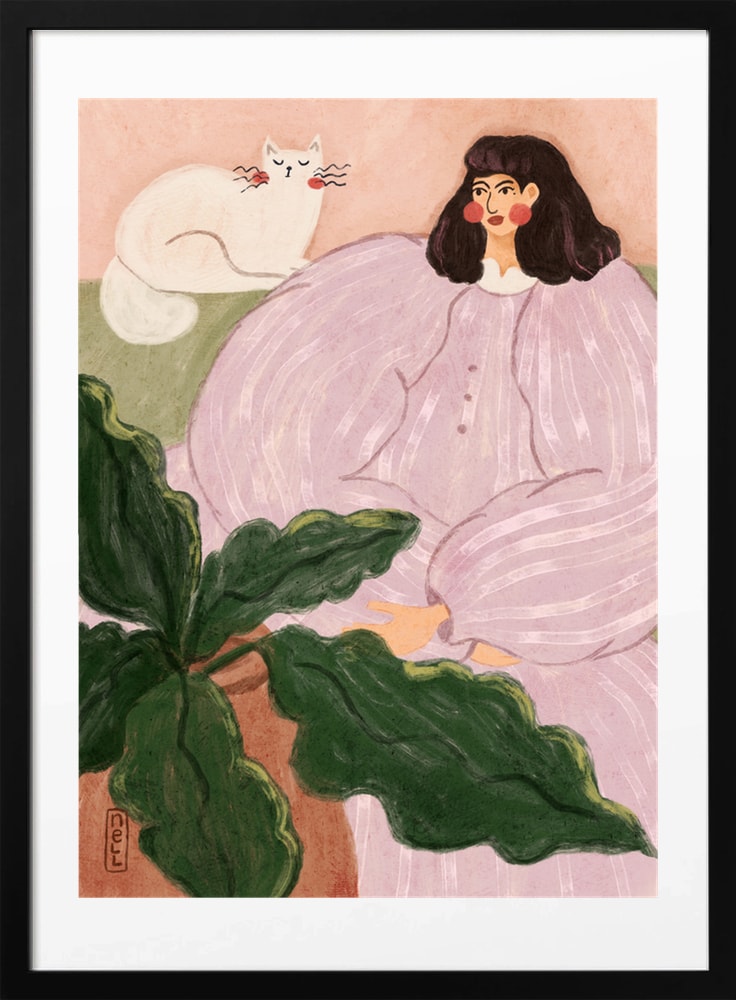 Cozy Woman With Cat - Art Print by Dirkie Nell