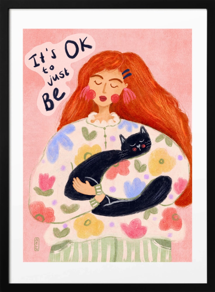 Peaceful Cat Cuddles - Art Print by Dirkie Nell