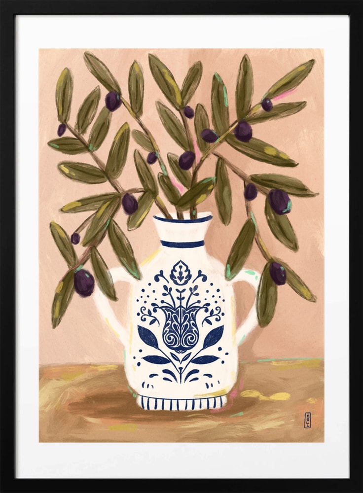 Olive Branches In a Pot Painting - Art Print by Dirkie Nell