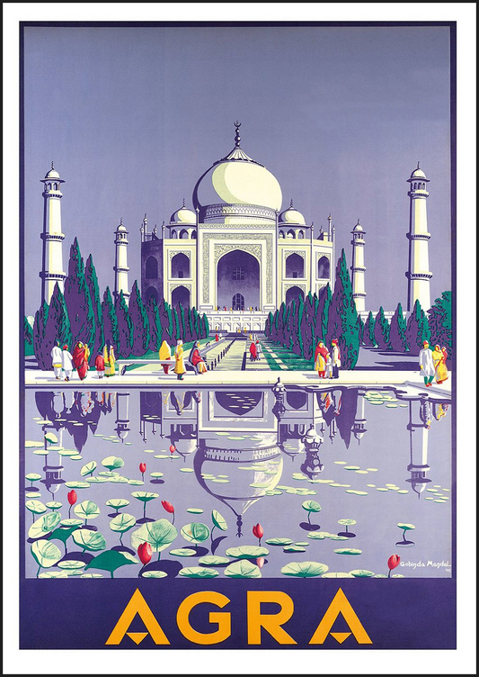 CARTEL DE TAJ MAHAL: Anuncio de turismo de Agra Vintage