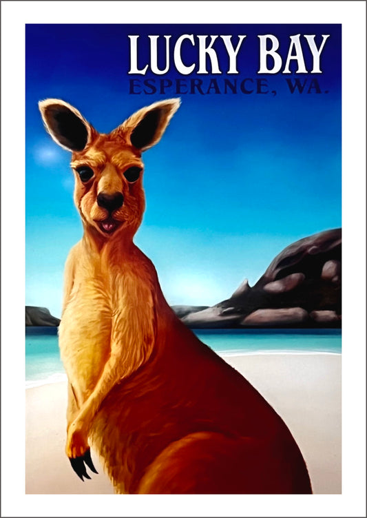 LUCKY BAY PRINT: Australia Beach Kangaroo Travel Poster