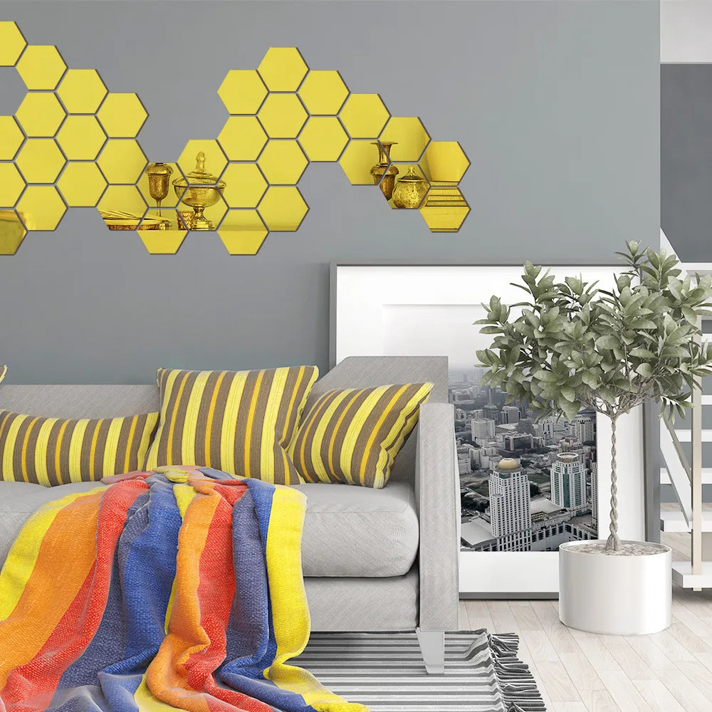 Mirror Wall Stickers: Hexagon Home Decor Wall Art