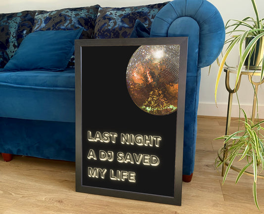 DANCE MUSIC POSTER: Last Night A DJ Saved My Life, Indeep Music Lyrics Art Print