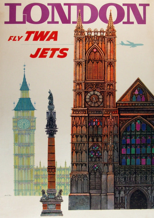 AFFICHE DE TOURISME DE LONDRES: Vintage Airline Travel Print