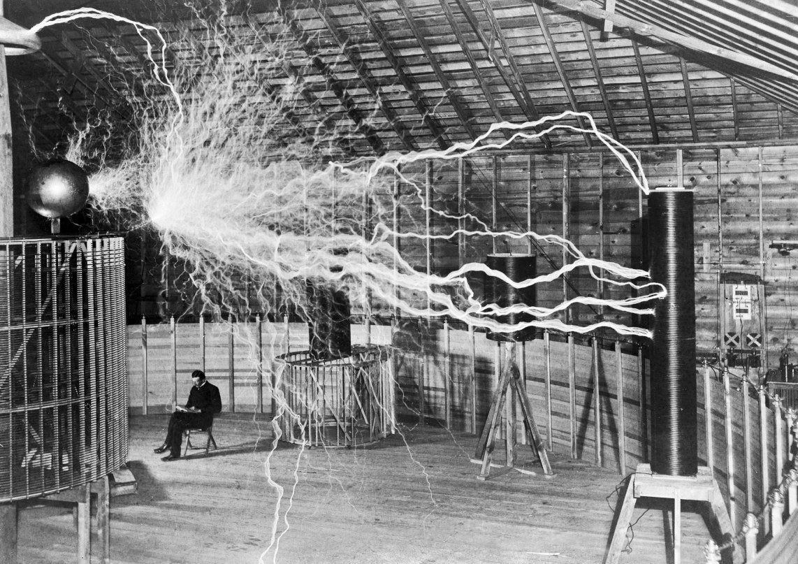 NIKOLA TESLA PRINT: Vintage Electric Lightning bolts Photo Art