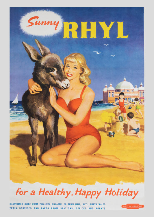 RHYL TRAVEL POSTER: Vintage Welsh Seaside Railway Advert