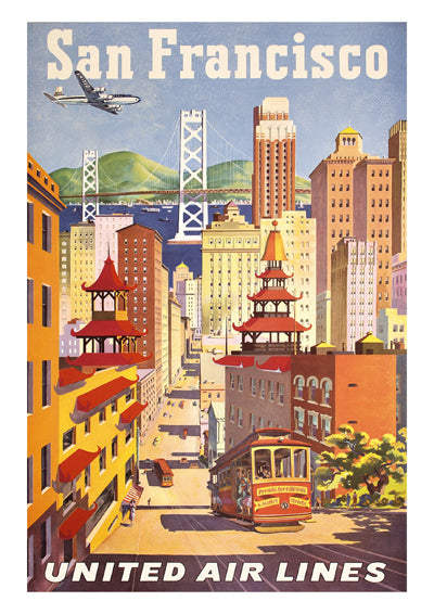CARTEL DE SAN FRANCISCO: Anuncio de viajes de aerolíneas antiguas
