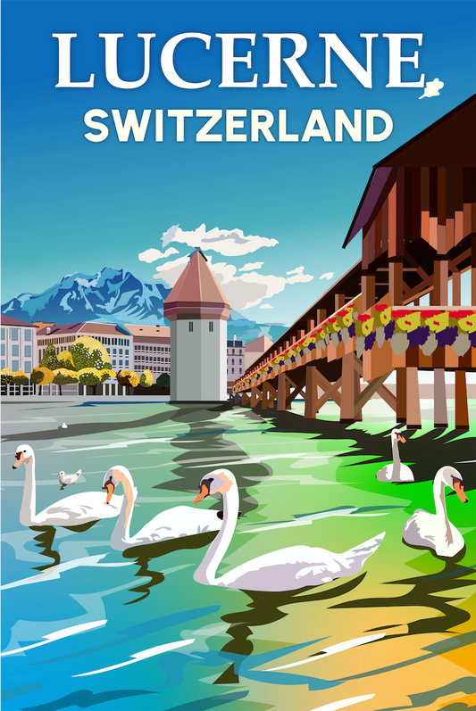 LUCERNE TRAVEL POSTER: Vintage Style Swiss Tourism Print by Gachengo