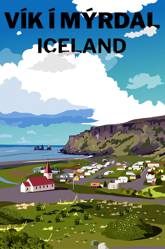 VIK I MYRDAL TRAVEL POSTER: Vintage Style Iceland Tourism Print by Gachengo