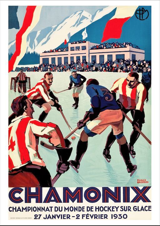 CHAMONIX TRAVEL POSTER: Vintage Ice Hockey Art Print