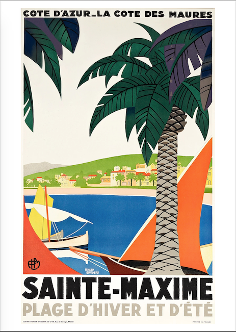 SAINTE MAXIME TRAVEL POSTER: Vintage French Beach Tourism Art Print