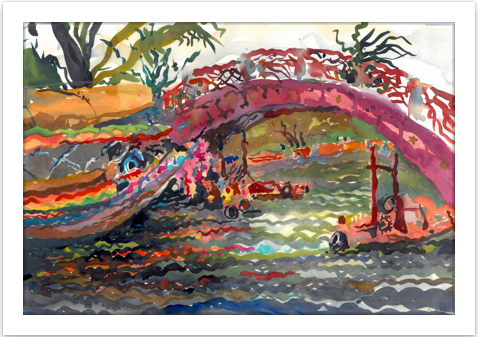 PHASI CHAROEN PIER: Watercolour Art Print by Tanbelia