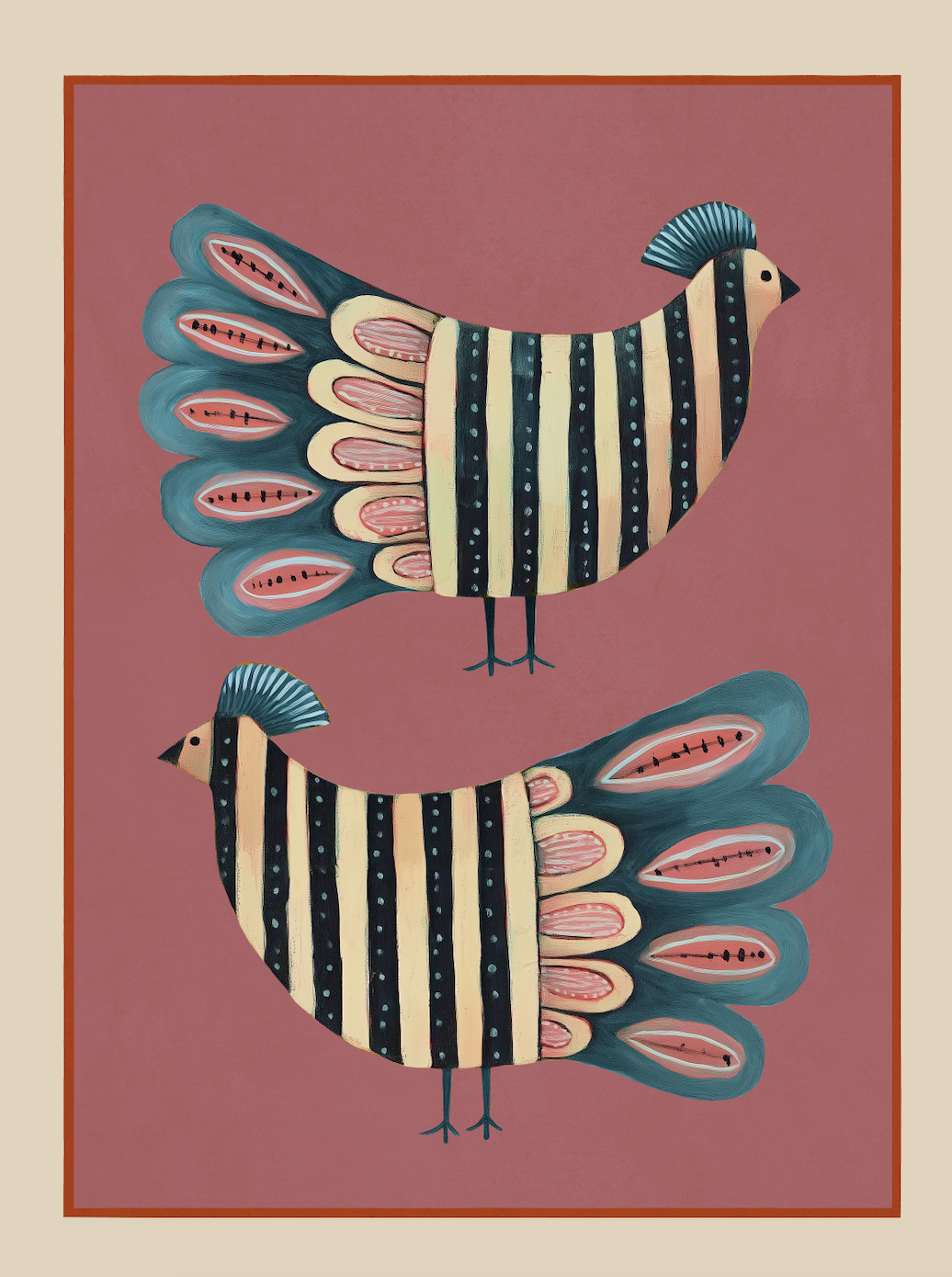 STRIPED BIRD PAIR - Art Print by Branka Kodžoman