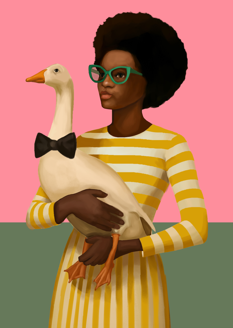 STYLISH WOMAN HOLDING A GOOSE - Art Print by Branka Kodžoman