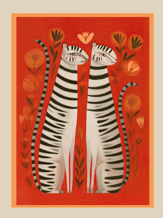STRIPED PAIR OF CATS - Art Print by Branka Kodžoman