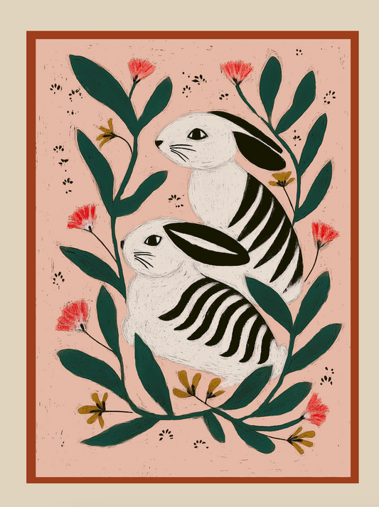 HARES AMONG FLOWERS - Art Print by Branka Kodžoman