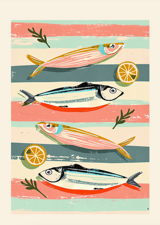 SARDINES ON STRIPES - Art Print by Branka Kodžoman