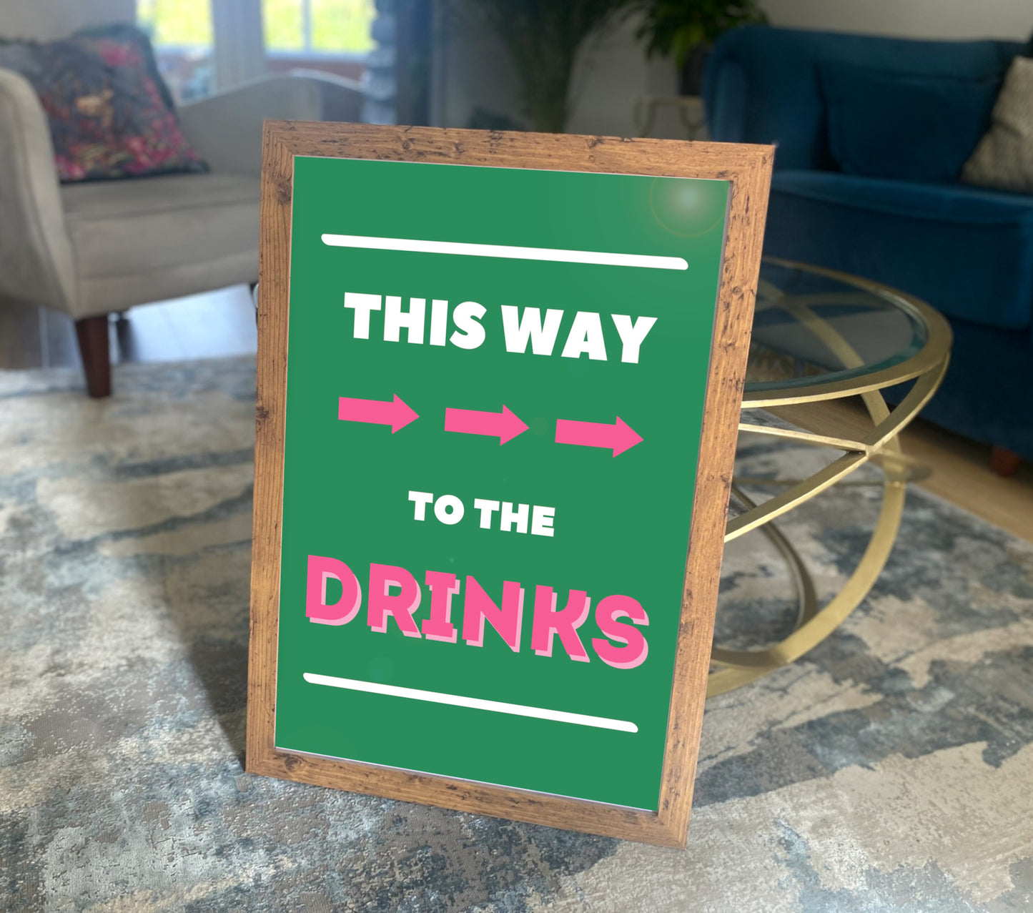 PARTY POSTER: This Way to the Drinks, Kitchen or Living Room Bar Art Print