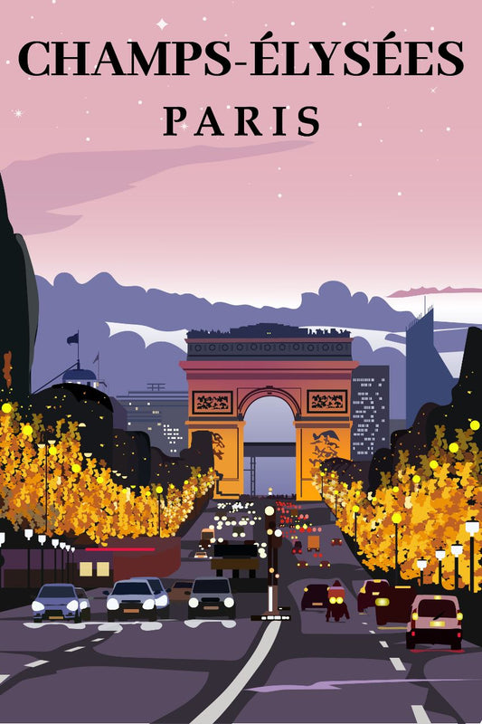 PARIS TRAVEL POSTER: Vintage Style Champs-Élysées Tourism Print by Gachengo