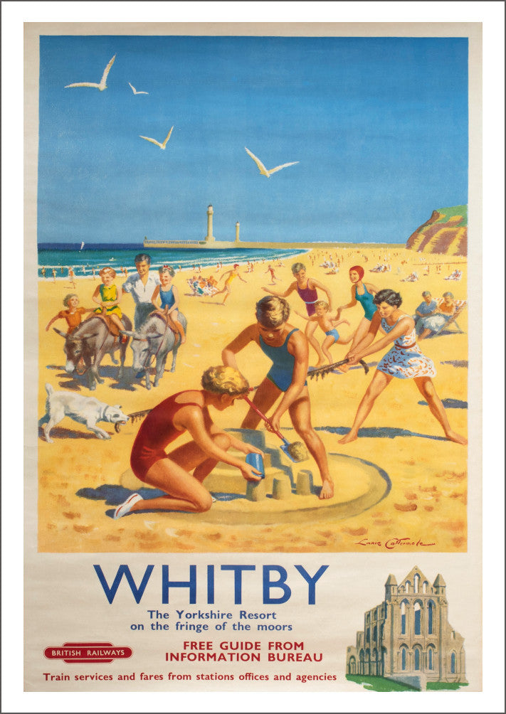 WHITBY TRAVEL POSTER: Vintage Yorkshire Seaside Railway Advert