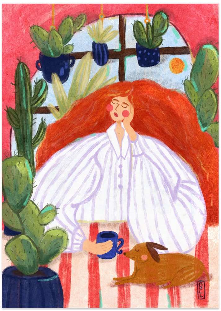 Cozy Morning Relaxation - Art Print by Dirkie Nell
