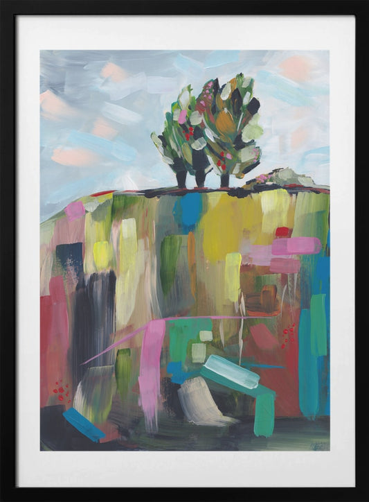 Vibrant Hillside Trees - Art Print by Dirkie Nell