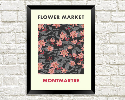 FLOWER MARKET POSTER: Montmartre Paris Floral Art Print